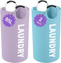 Set of 2 Collapsible Laundry Baskets with Handles, 95L Big Laundry Hampers for Bedroom, Waterproof Clothes Baskets, Independent Dirty Clothes Hamper for Travel, Nursery, Purple/Blue