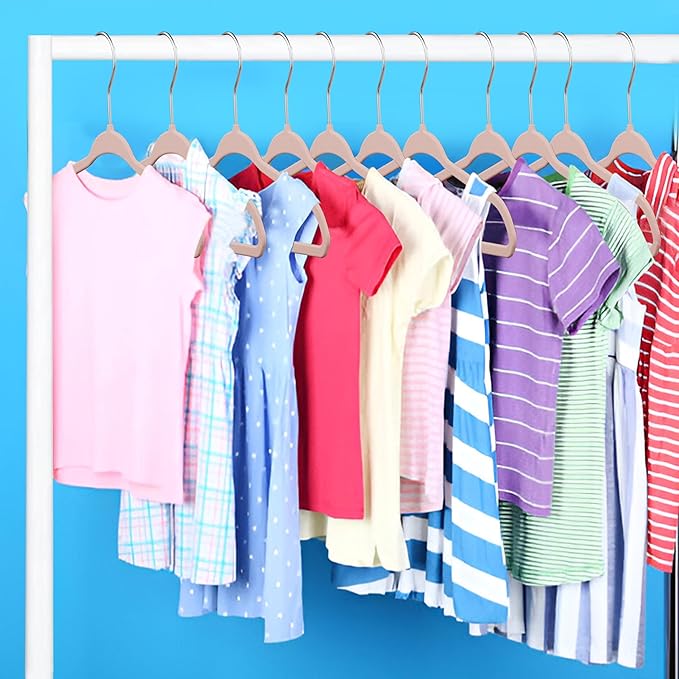 Pink Velvet Kids Hangers 20 Pack, 10.83" Non-Slip Baby & Toddler Hangers for Clothes, Space-Saving Slim ABS Plastic with 360° Swivel Hook & Notched Shoulders, Up to 10 lb Capacity