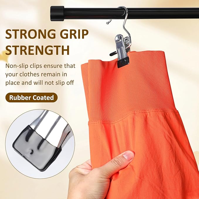 20 Pack Pants Hangers for Closet, Leggings Organizer Metal Clips with Rubber Coated, Holds Pants, Hat, Space Saving Closet Organizers and Storage