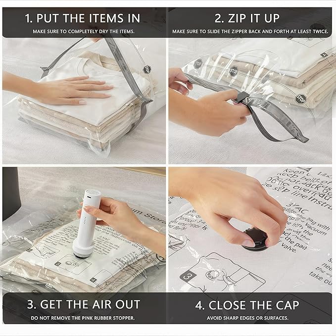 Vacuum Seal Bags for Clothing: 9 Pack Large Travel Vacuum Bags for Luggage with Rechargeable Electric Pump - Space Saver for Carry-On Packing