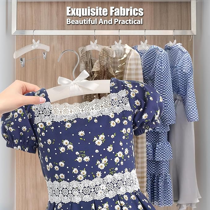 VWV 4-Pack Fabric Thickened Hangers with Adjustable Clips, Exquisite Fabrics, Suitable for Hanging high-end Dresses, Skirts, Pajamas, Wedding Gowns. Women's Thickened Hangers