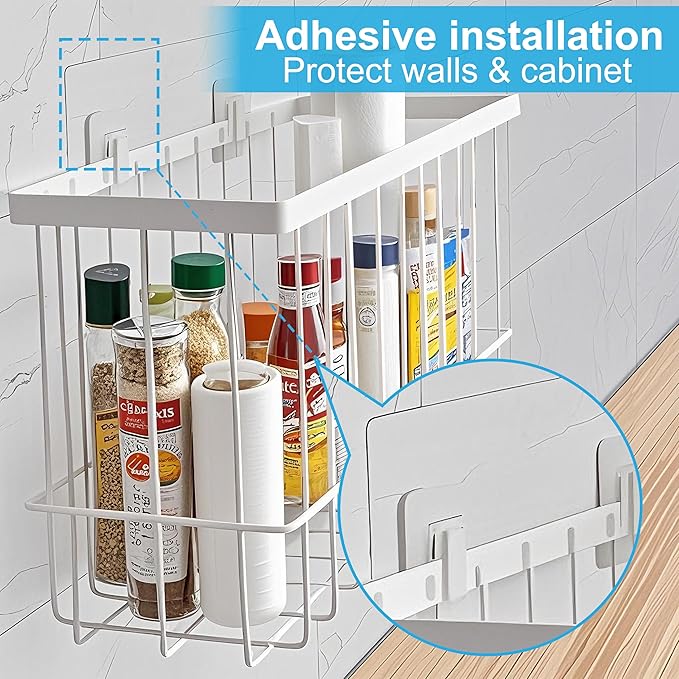 Cabinet Door Organizer 2Pcs, Foil and Plastic Wrap Organizer with 2 Sponges, Cabinet Door Storage with 2 Caddy Adhesive, for Aluminum Foil, Plastic Wrap, Wool Dryer Balls, White,(Medium, Large)