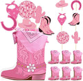 8 Sets 129 Pcs Pink Cowboy Western Party Centerpieces with Cowboy Boots Shaped Box Cutouts and Sticks for Western Party Birthday Decor