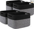 4 Pack Storage Baskets for Organizing, Woven Baskets for Shelves - Perfect for Toys, Books, Towels, and Clothes, Durable Gift Basket Bins Toy Storage, 12.7''Lx9''Wx7.8''H, Dark Grey and Black