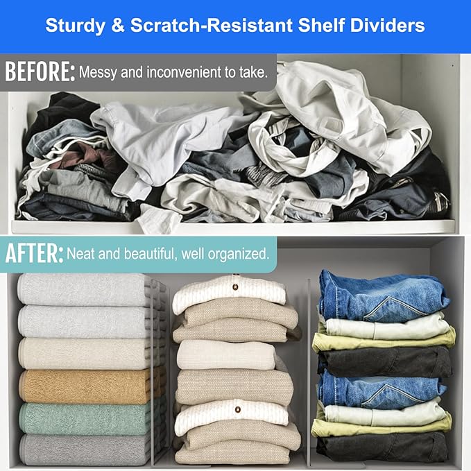 OKPOW Shelf Dividers Closet Organizer - 12" Tall X 11.8" Deep Acrylic Clear Sturdy Separate for Clothes Purse - Adjustable Space Saver Easy Install for Home Organization Enthusiasts 12 Pack