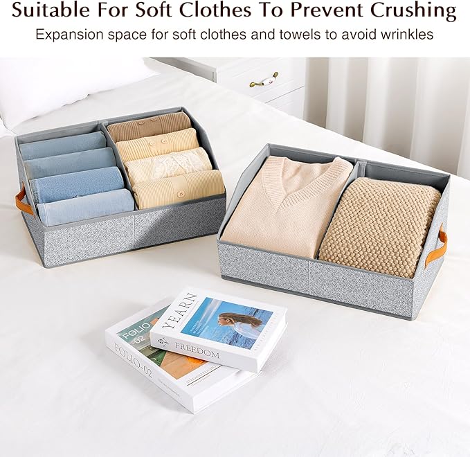 Closet Organizers and Storage Bins - 4 Pack Collapsible Divided Trapezoidal Cube Storage Bins Baskets with Orange Handle for Organizing Clothes Blankets, Toys, Books, Towels(Ant Gray)