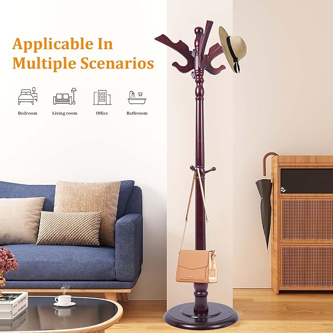 Coat Rack Freestanding Heavy Duty, Coat Hanger Stand Height 71’’ with Hooks, Coat Tree Freestanding Hat Rack Stand for Entrance, Office, Living Room, Bedroom, Corridor