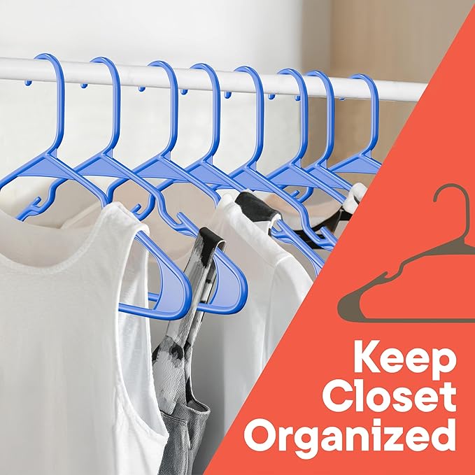 Plastic Clothes Hangers – Heavy Duty Hanger Set, for Organizing Clothes, Dresses, and Coat, Holds Up to 5 lbs, Space-Saving Hangers with Non-Slip Shoulder Grooves, Pack of 120, Blue
