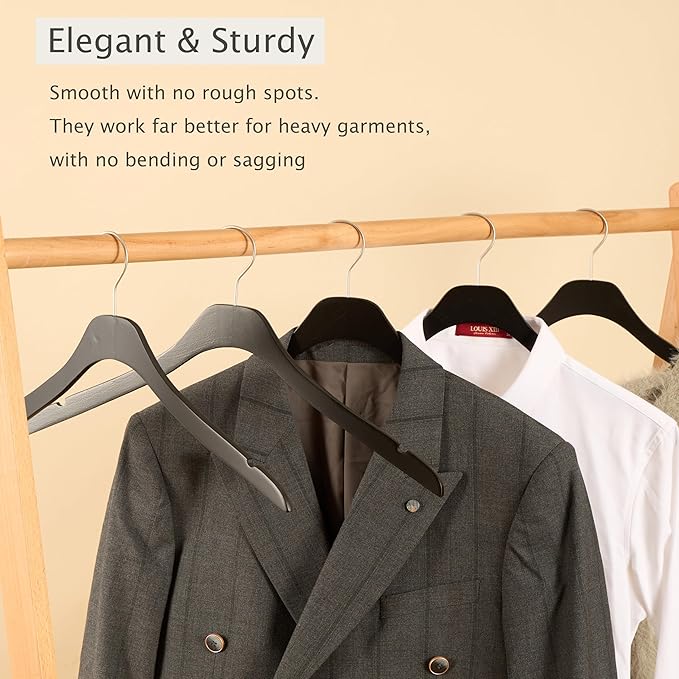 Black Ultra Thin Wooden Natural Slim Solid Wood Coat Jacket Shirt Suit Hangers,17.7" Space Saving Wooden Adult Clothes Non Slip Heavy Duty Suit Hangers 20PCS