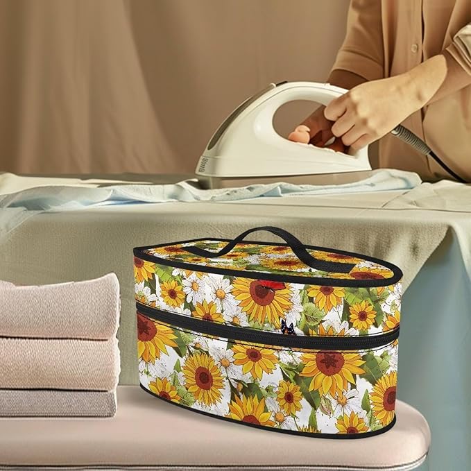 Rchsmod Sunflower Daisy Print Steam Iron Case Steamer Storage Bag Portable Travel Iron Carrier Bag with Handle Lightweight Iron Accessories, Case Only