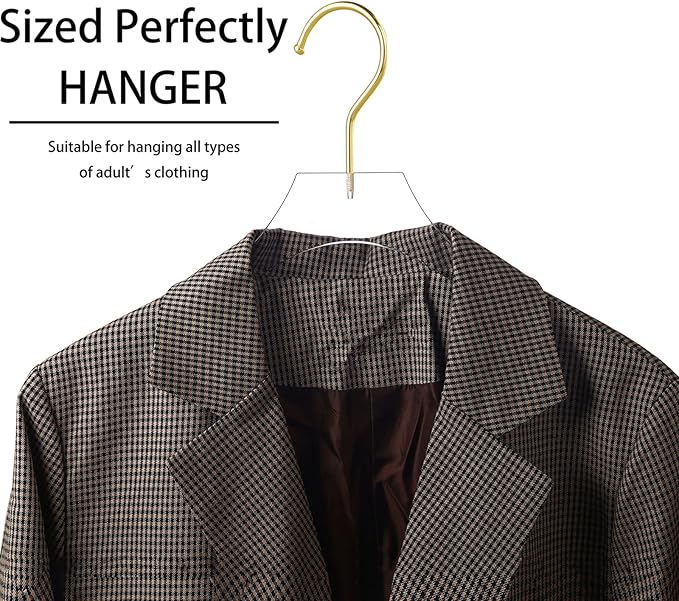 Besser 15 Pack Acrylic Hangers with Gold,Acrylic Clear Hanger,Premium Crystal Dress Hangers Swivel Gold Hook Luxurious Shiny Clothes Hangers(Clear-Style A)