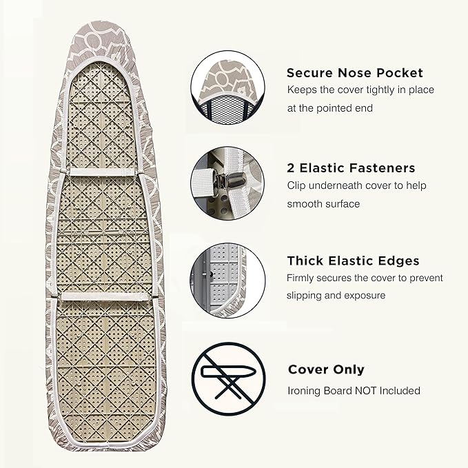 Ironing Board Cover and Pad 18"x54" Extra Thick Natural Cotton Scorch & Stain Resistant Iron Board Cover Extra large Iron Board Cover with Fasteners Heavy Duty Heatproof Elastic Edge Geometric