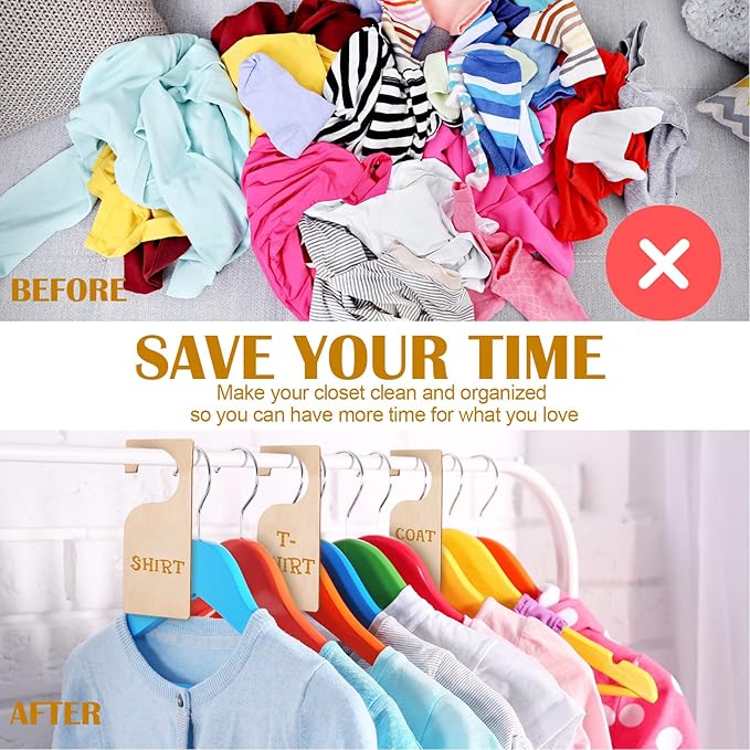 Patelai 14 Pcs Blank Wooden Clothing Rack Divider with Marker Pen Closet Blank Organizers Hanger Separators Hanging Closet Divider for Home Nursery Clothes(Wood Color)