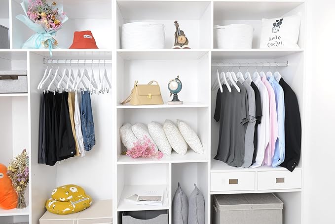 Quality Semi Curved White Wooden Suit Hangers, 80-Pack Smooth Finish Solid Wood Coat Hanger with Swivel Hook, Jacket, Pant, Dress Clothes Hangers White, 80