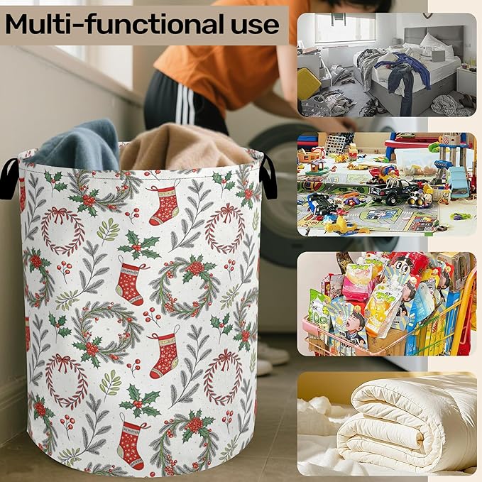 Christmas Foldable Laundry Hamper - Waterproof Fabric Storage Basket with Handles, Clothes Hampers for Laundry,Bedroom,Dorm