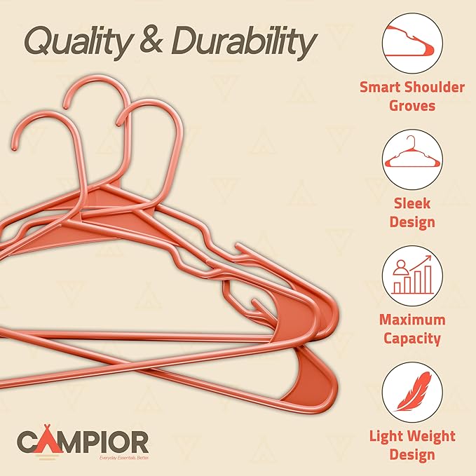 Plastic Clothes Hangers – Heavy Duty Hanger Set, for Organizing Clothes, Dresses, and Coat, Holds Up to 5 lbs, Space-Saving Hangers with Non-Slip Shoulder Grooves, Pack of 5, Brown
