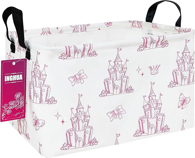 Rectangular Storage Basket Fabric Organizer Bin for Toys,Books,Clothes,Gifts,Pets-Perfect for Home,Office,Nursery,Dorm,Shelf(Rec-Shining castles )