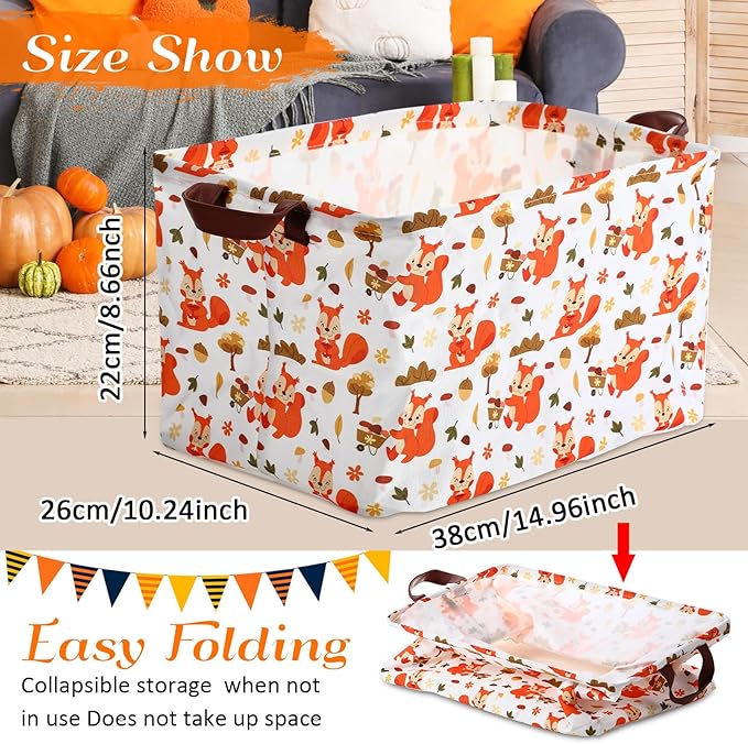 Vesici 6 Pack Thanksgiving Storage Basket for Gifts Fall Basket Farm Harvest Pumpkin Turkey Maple Leaf Storage Bins Foldable Laundry Box with Handle for Office Home Bedroom Clothes