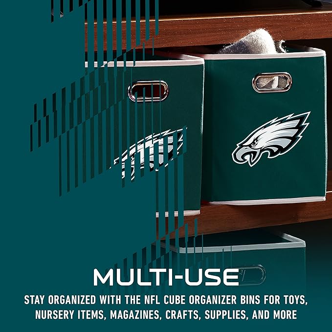 Franklin Sports NFL Storage Bins - Collapsible Cube Container + Basket - NFL Office, Bedroom + Living Room - 11"x11"
