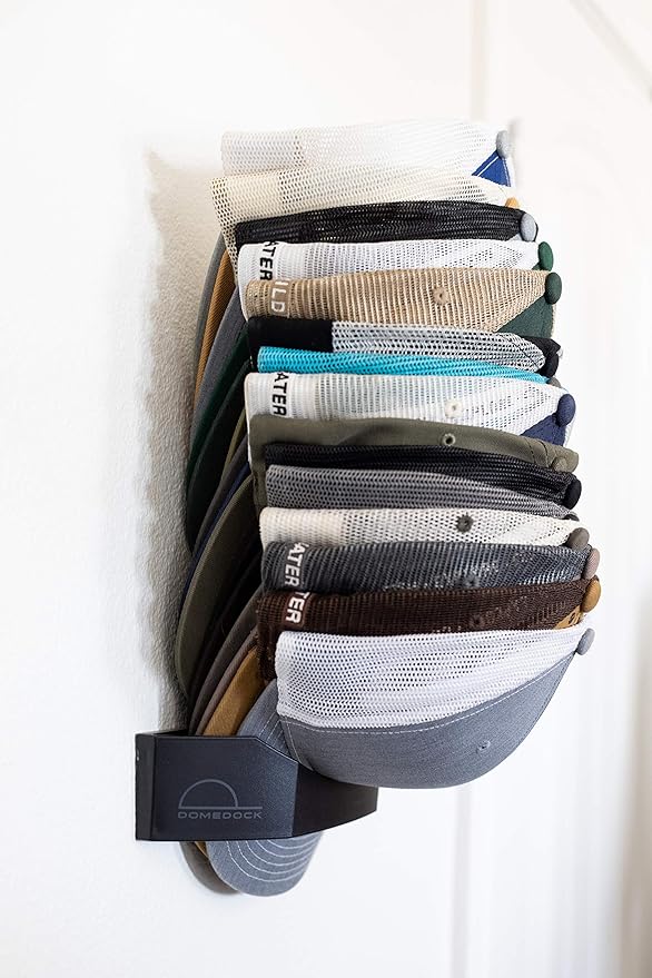 The ORIGINAL DomeDock! American, patented, Wall Mount Rack 20 Ball Cap Storage. Compact Hat Organization System. Made and Shipped in USA. (Single, White)