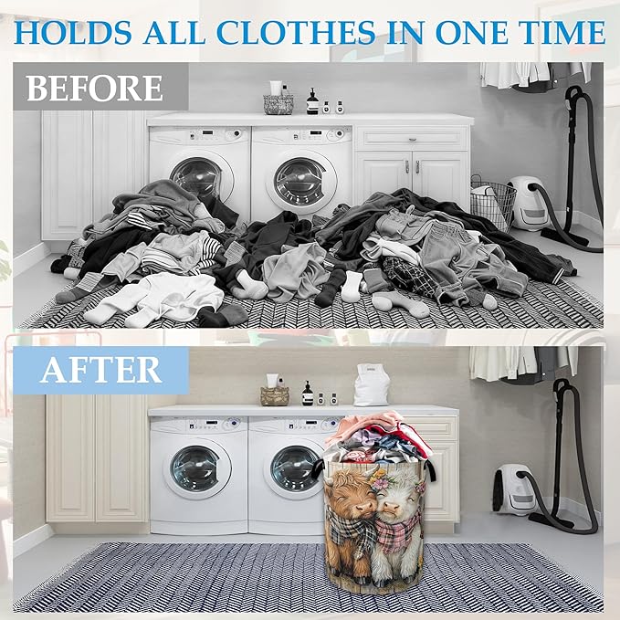 Cute Highland Cow Laundry Basket Collapsible Oxford Organizer Basket for Storage Bin Toy Bins Gift Baskets Bedroom Clothes Children Nursery Hamper 16" X 20.8"