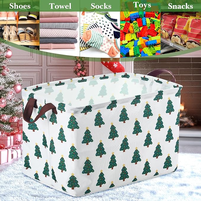 Vesici 6 Pack Christmas Basket for Gifts Empty Christmas Storage Bins with Handle Santa Snowman Foldable Storage Box Canvas Laundry Basket for Xmas Office Home Bedroom Clothes