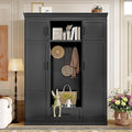 85.2''H Hall Tree with Bench and 3 Hooks, Modern Large Hall Tree with 5 Drawers and Adjustable Shelves, Entryway Storage Organizer Cabinet with 4 Doors for Hallway, Living Room (Black/509)