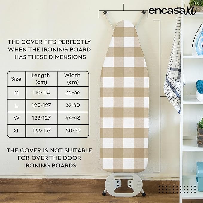 Encasa XO Ironing Board Cover and Pad 54"x18" - 4mm Felt X-Large Iron Board Cover with Padding, Stain-Safe Dye, Non Slip, Elastic Bungee Cord Tightening, Heat Resistant Buffalo Beige