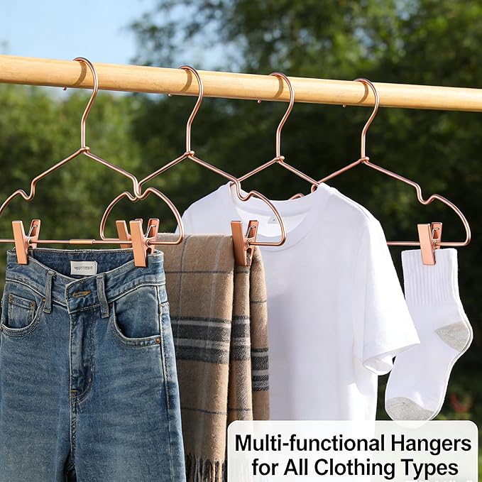 Rose Gold Metal Clothes Hangers with Clips,10 Pack Children 12.6" Baby Toddler Infant Newborn Kids Non Slip Durable Space Saving Baby Clothes Coat Hangers