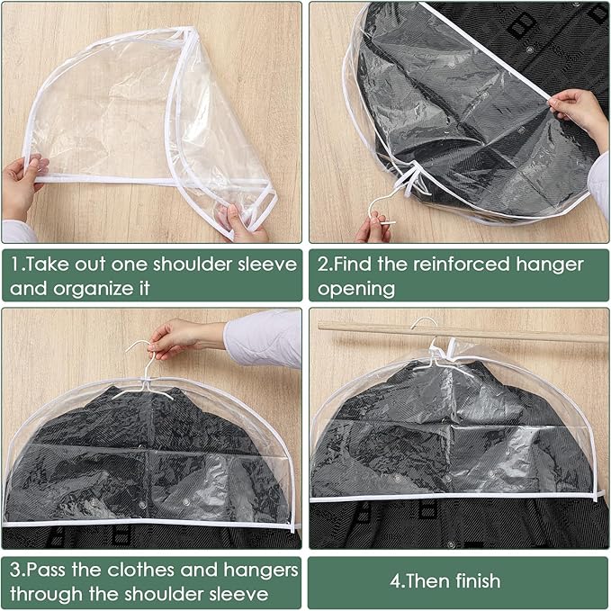 Patelai 8 Pcs 2" Gusseted Shoulder Covers for Hanging Clothes 24" Length x 12" High Plastic Garment Dust Covers Protectors for Closet Storage Suit, Coats, Jackets, Dress Closet Storage (Transparent)