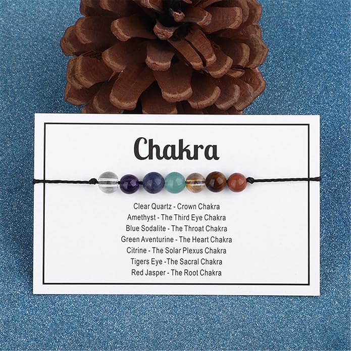Caiyao Chakra Crystal Tiger Eye Bead Bracelet with Wish Card for Women Adjustable Spiritual Stone Braide String Bracelet Yoga Meditation Jewelry Gift
