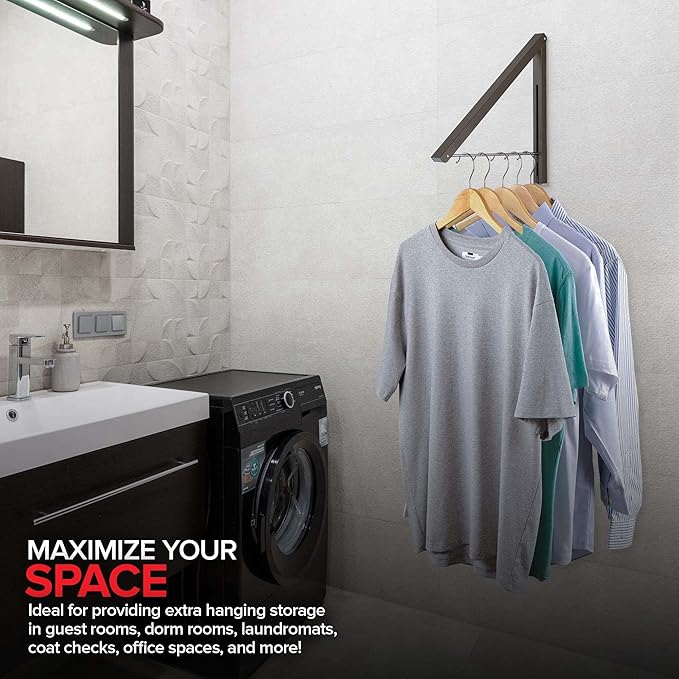 Single Foldable Clothing Rack, Wall-Mounted Retractable Clothes Hanger for Laundry Dryer Room, Hanging Drying Rod, Small Collapsible Folding Garment Racks, Dorm Accessories (Gray)