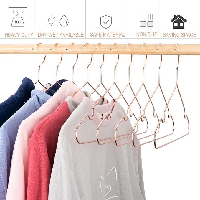16.5" Rose Gold Copper Clothes Hangers - 60 Pack,Heavy Duty Strong Metal Hanger for Storage Display Sling Organization of Coat Shirts Dresses Jacket Elegant Standard Suit Accessory