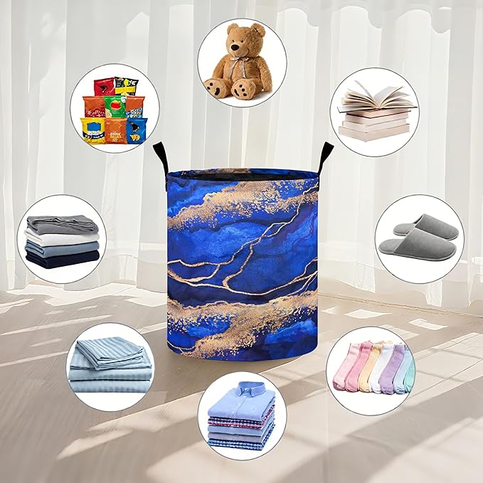 Blue Marble Laundry Basket Laundry Hamper With Handles Collapsible Laundry Baskets Storage Basket For Room Bathroom Bedroom Decor