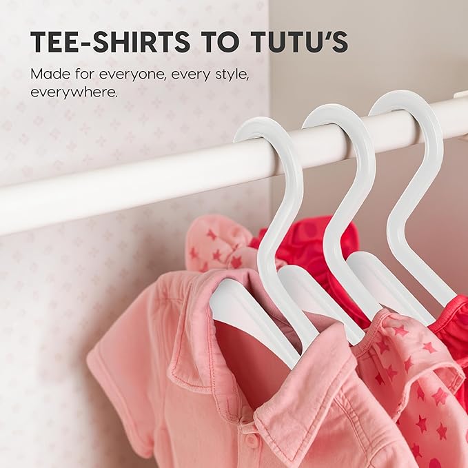 IRIS USA Extra Small Hangers 50 Pack, 11.87" W x 6.75" H, Clothes Hangers with Shoulder Grooves, S- Shaped Design, for Shirt Dress, Durable Flexible, Space Saving Laundry Room Closet Organizer, White