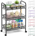 TOOLF 3-Tier Metal Rolling Cart, Mesh Wire Easy Assemble Utility Cart, Storage Trolley on Wheels with 3 Hooks, MetalStorage Shelving Units for Kitchen Bathroom Laundry Room