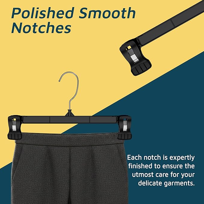Lifemaster Pants Hangers with Clips Pack of 50, 12-Inch Heavy-Duty Clothes Hangers with Non-Slip Ridged Grip Clips & 360° Swivel Hook, Space-Saving Closet Organizer for Pants, Skirts & Shorts, Gray