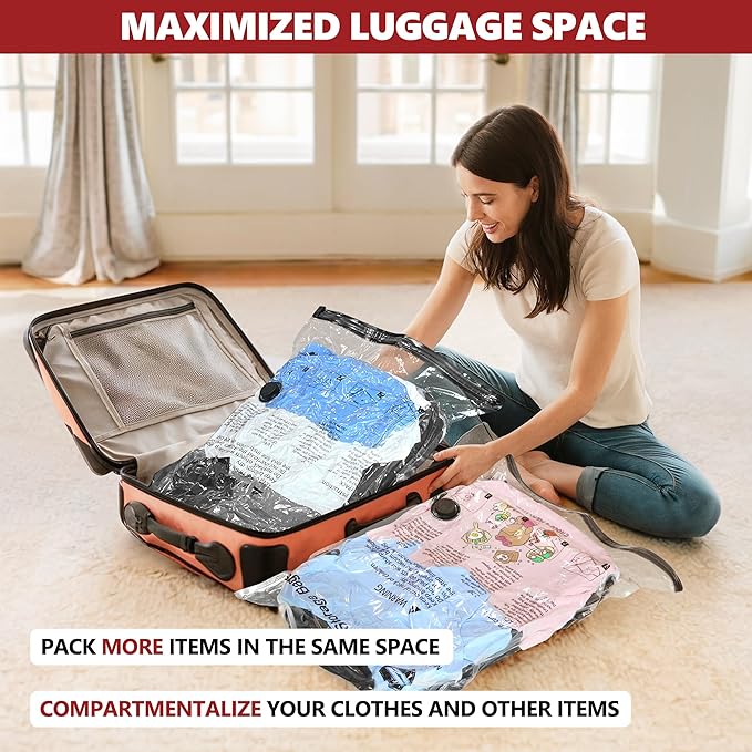 Vacuum Bags for Travel with Rechargeable Pump, 10 Large Compression Packing Seal Bags for Luggage Suitcase, Space Saver for Clothing and Clothes Storage Travel
