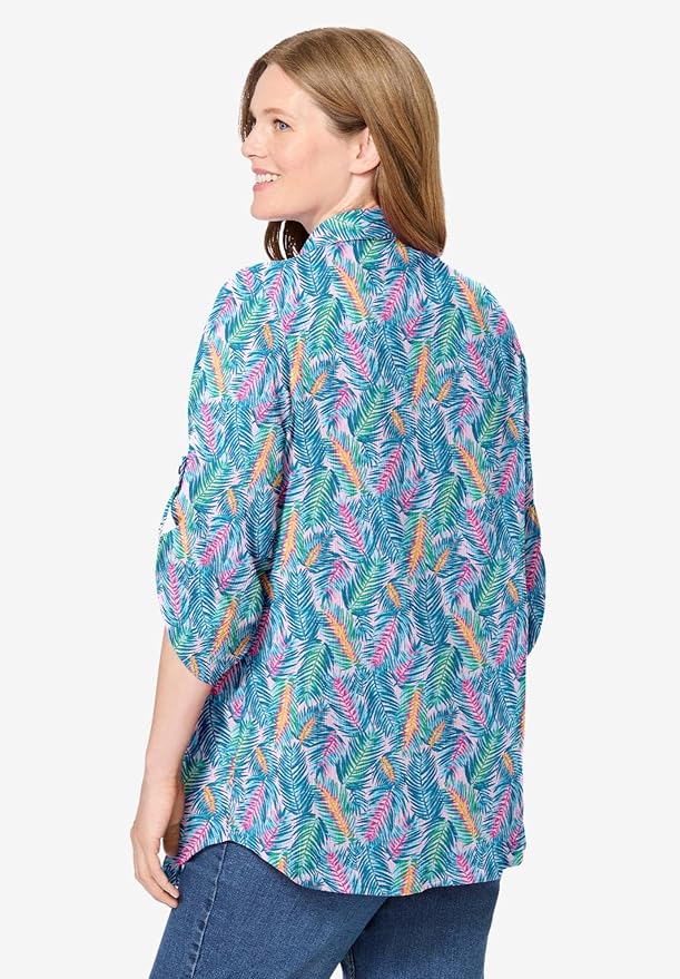 Woman Within Plus Size Pintucked Button Down Gauze Shirt