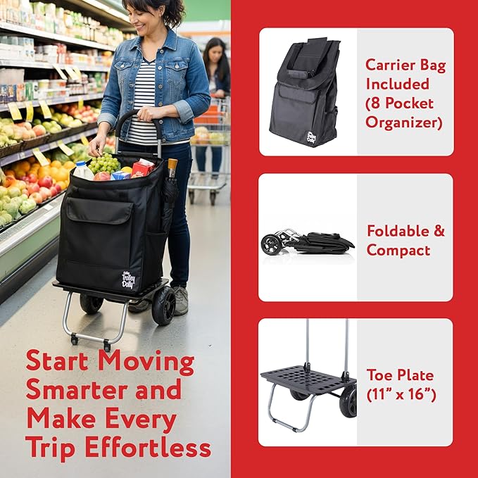 dbest products Bigger Trolley Dolly, Black Shopping Grocery Foldable Cart