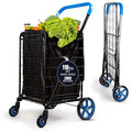 SereneLife Large Folding Utility Shopping Cart with Removable Liner – Heavy Duty, 360° Swivel Wheels, 110 lb Capacity, Portable for Groceries, Laundry, Luggage, and More(Blue)