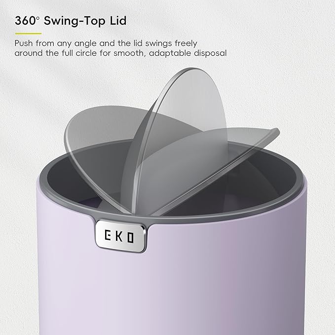 EKO Fandy 0.4 Gal/1.5L Mini Tabletop Trash Bin with Swing-Lid, Desktop Trash Can for Bathroom Countertop, Vanity, Coffee or Office, Small Garbage Bin (Lavender)