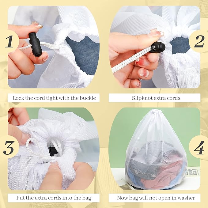 Fine Style 12 Pcs Mesh Laundry Bags with Drawstring - Heavy Duty White Mesh Bags, Machine Washable, Ideal for Delicates, College Dorm