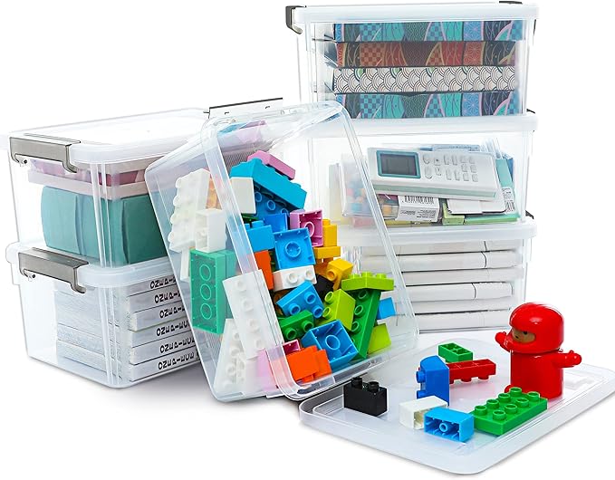 Citylife 6 Packs Small Storage Bins with Lids 3.2 QT Plastic Storage Containers for Organizing Stackable Clear Storage Boxes