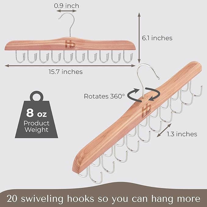 Large Bra Hanger and Bra Organizer for Closet – Tank Top Hanger Space Saving for House, Dorm, Apartment - Foldable Wooden for Closet Organizer– 20 Hook - Cedar WoodHanger, Natural, 1 Pack