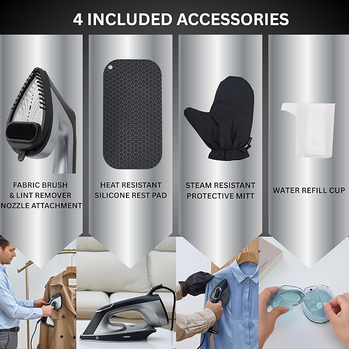 True & Tidy 2-in-1 Iron and Handheld Steamer, 1600W Dual Heating System with Ceramic-Coated Plate, LCD Display, No-Drip Technology, 3 Fabric Modes, Portable Garment Steamer for Home & Travel