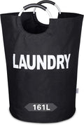 Huge Laundry Basket Collapsible 160L, Oversized Clothes Hamper Bag with Handles – Tall Folding Dirty Laundry Bin, Sturdy Laundry Sorter for Family, Heavy Duty – Jumbo Size - Black