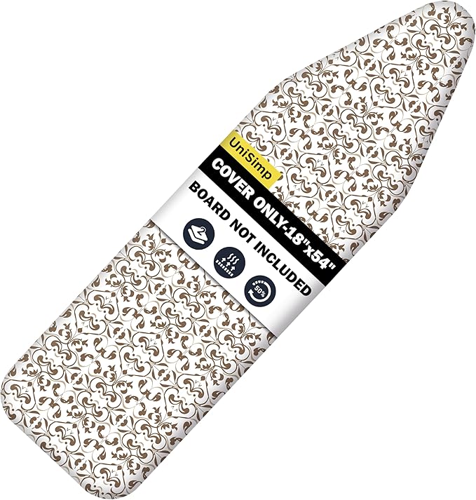 Ironing Board Cover and Pad 18"x54" Extra Thick Natural Cotton, Scorch and Stain Resistant Iron Board Cover,Extra Large Iron Board Cover with Fasteners Heavy Duty Heatproof Elastic Edge Taupe