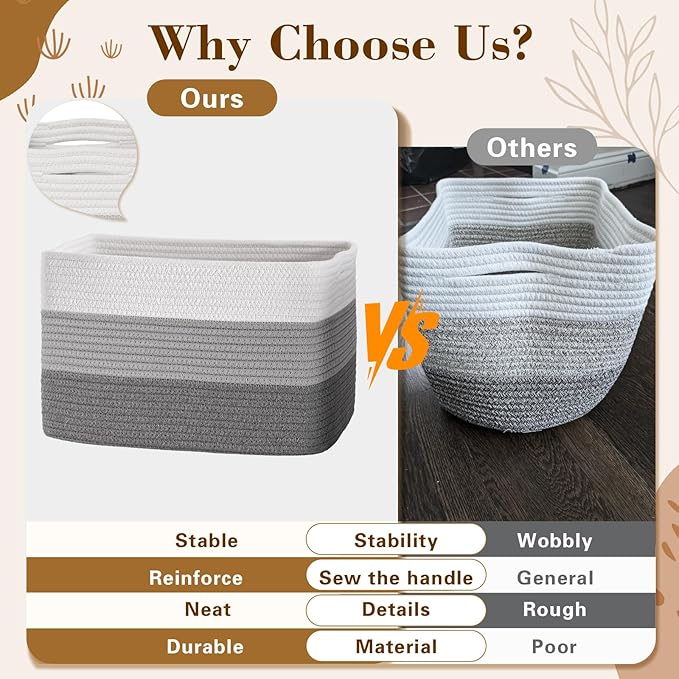 Baskets for Organizing,Storage Baskets,3 Pack Baskets for Shelfves,15"×10"×9" Woven Grey Basket,toy storage bins,bins for organization