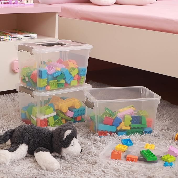 Citylife 6 Packs 6 QT Plastic Storage Bins with Latching Lids Clear Storage Box with handle Stackable Storage Containers for Organizing Snacks, Crafts, Toys, Tools